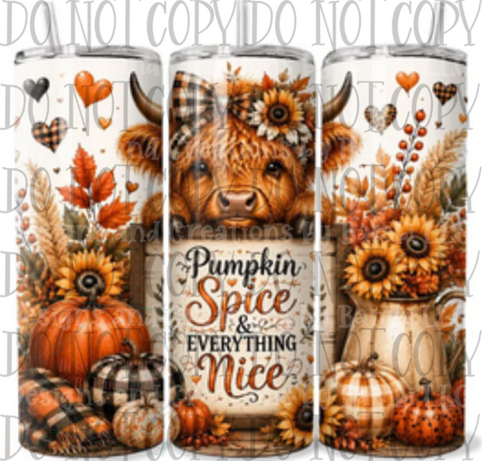 Highland Cow and Pumpkins 20oz Skinny Sublimation Tumbler