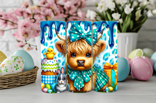 Highland Cow with Blue Leopard Easter 20oz Sublimation Tumbler
