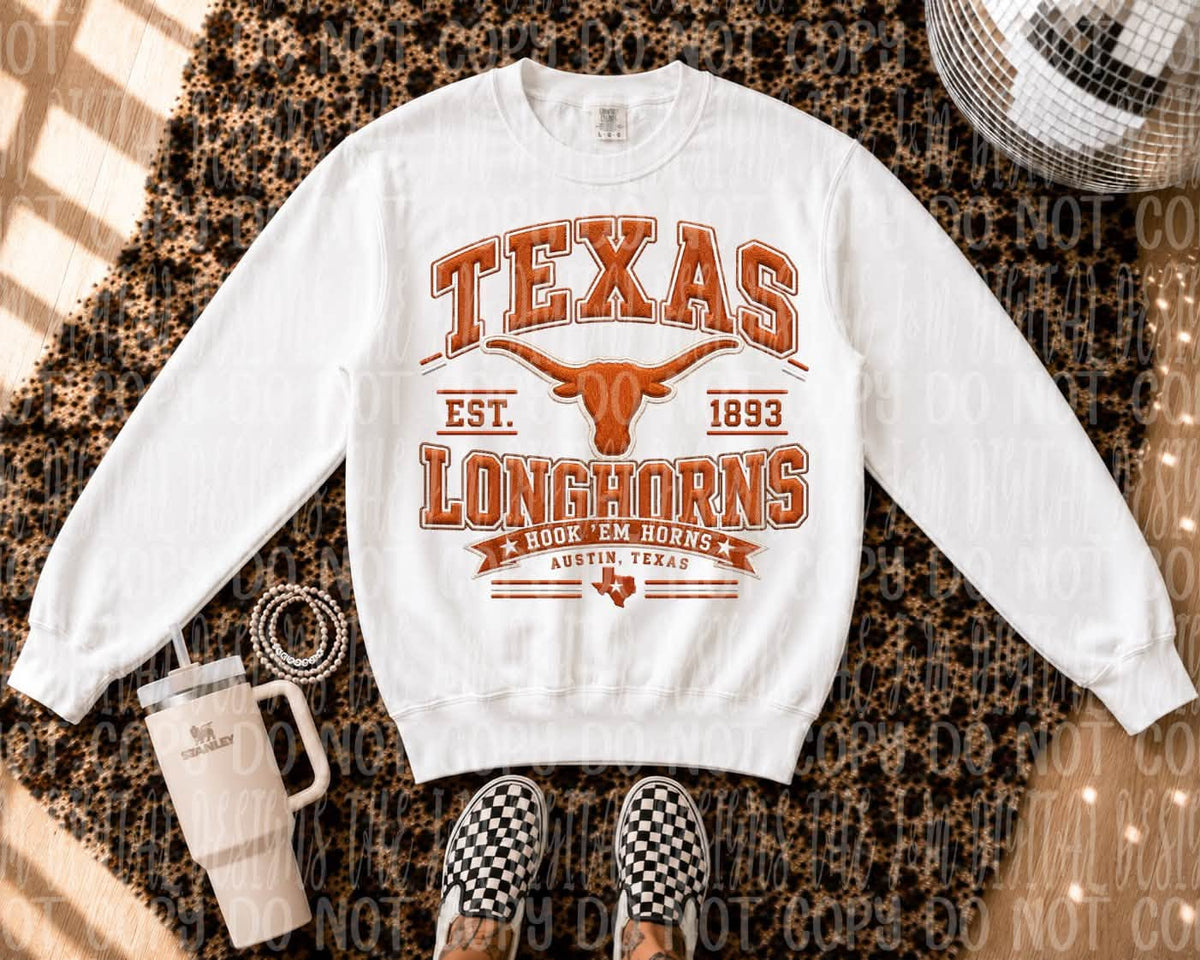 Faux Embroidery Hook Em Horns