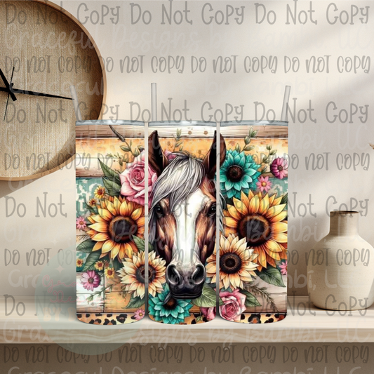 Horse and Sunflower 20oz Skinny Sublimation Tumbler