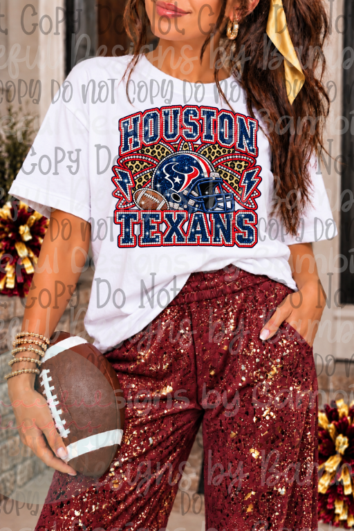 Faux Embroidery- Glitter Leopard Bow-Helmet Football Collection