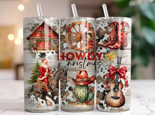 Howdy Christmas 20 oz Skinny Sublimation Tumbler