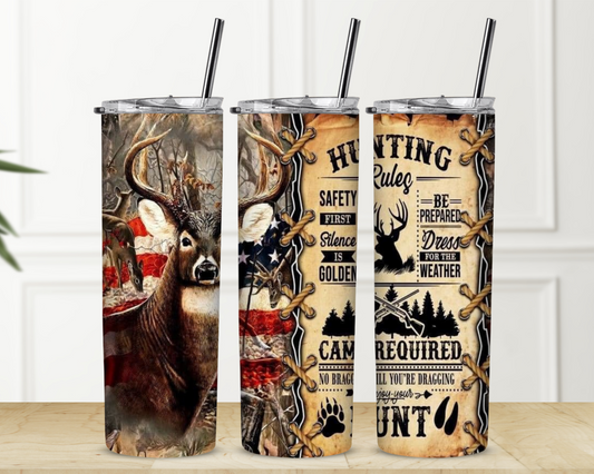 Hunting Rules With Deer 20 oz Skinny Sublimation Tumbler