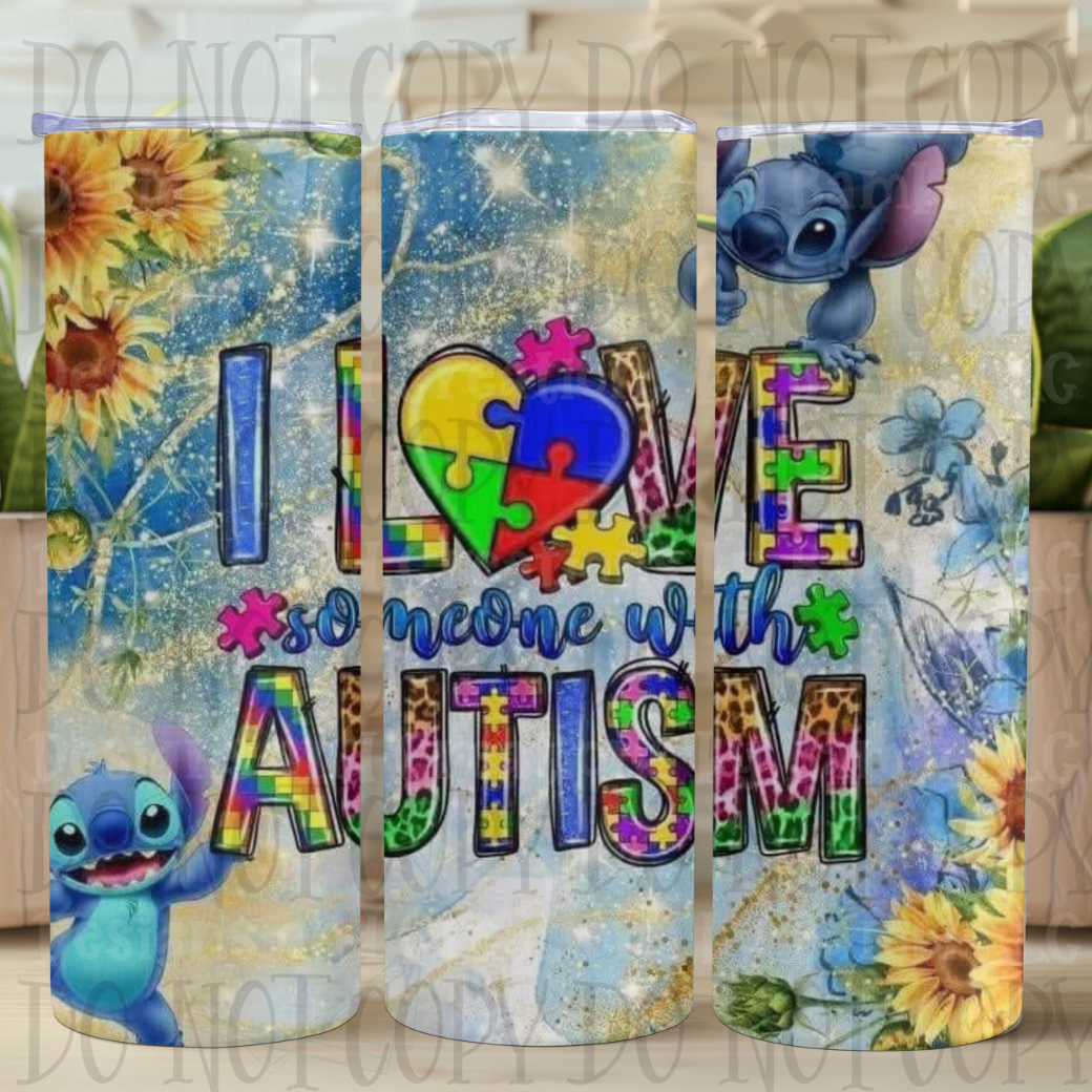 I Love Someone with Autism 20 oz Skinny Sublimation Tumbler
