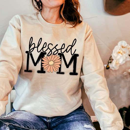 Blessed Mom in Black Font with Daisy