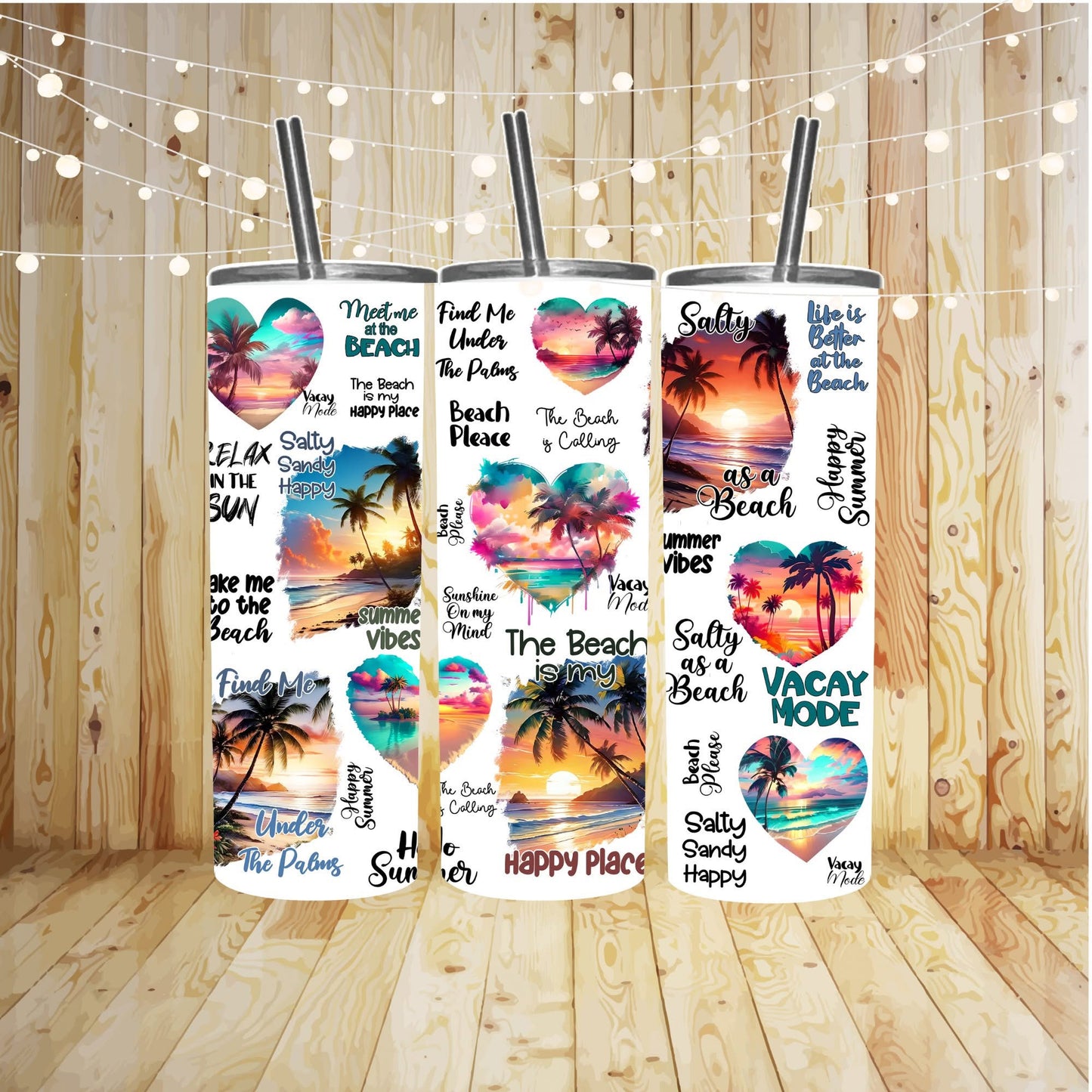 The Beach My Happy Place 20 oz Skinny Sublimation Tumbler