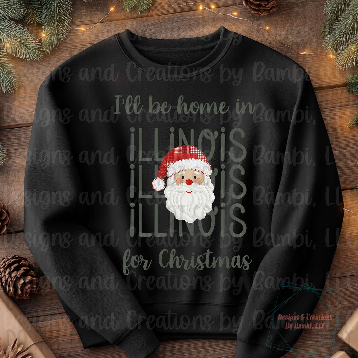 I'll Be Home in States Santa Face with Sage Green Font Digital Bundle