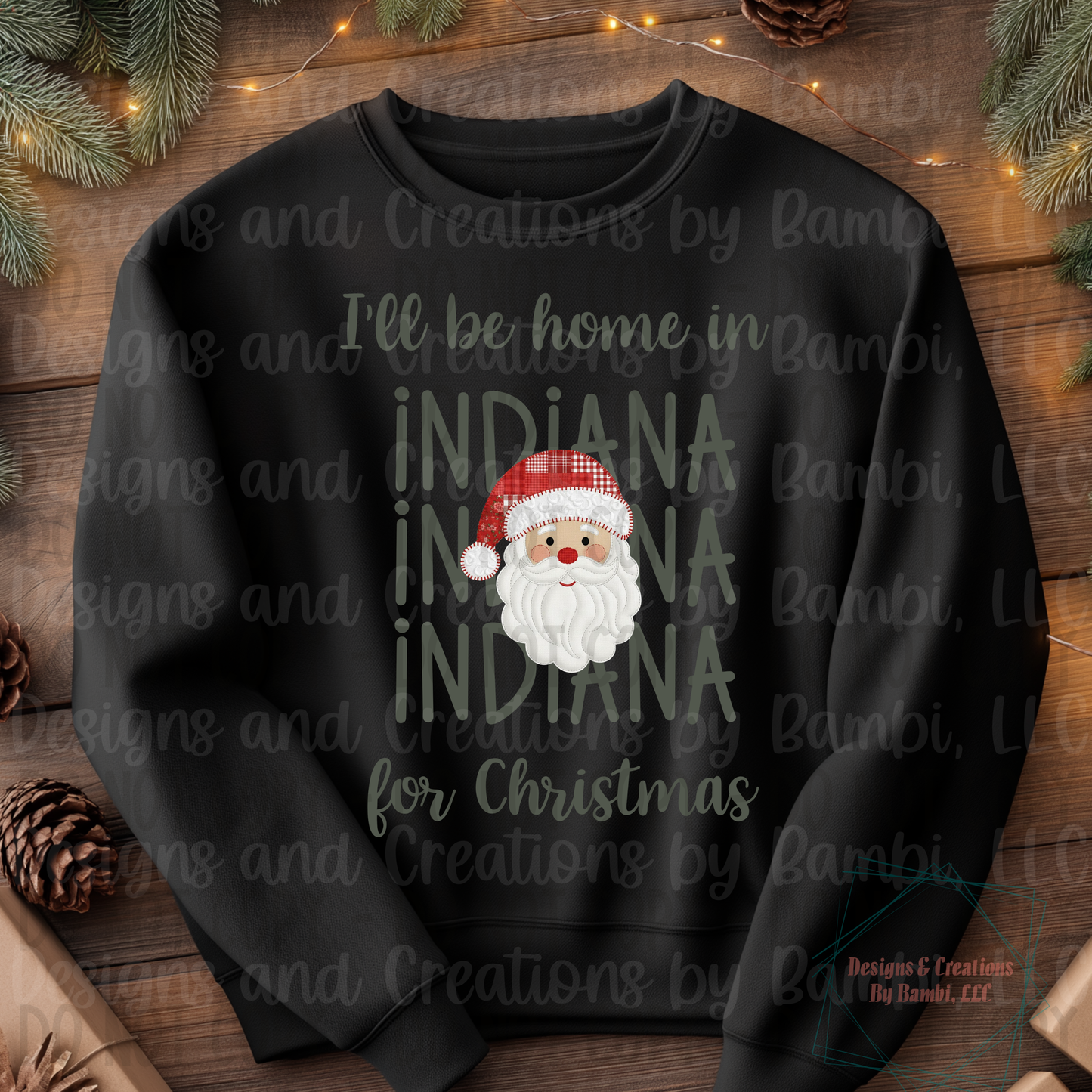 I'll Be Home in States Santa Face with Sage Green Font Digital Bundle