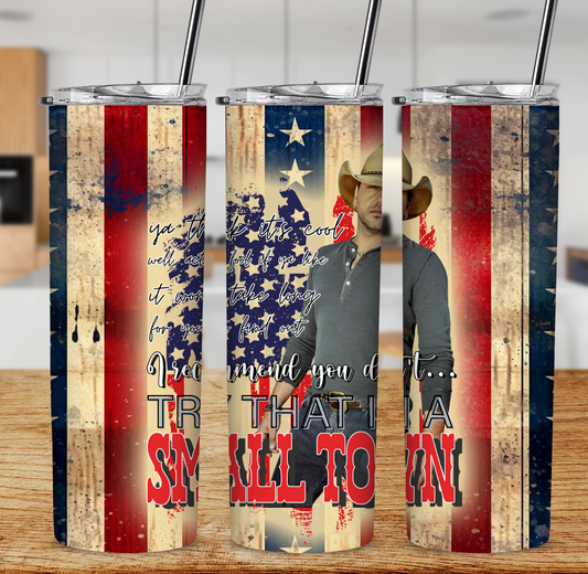 Jason Aldean with Flag 20 oz Skinny Sublimation Tumbler