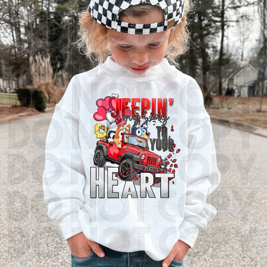 Jeepin My Way To Your Heart Bluey Red Jeep
