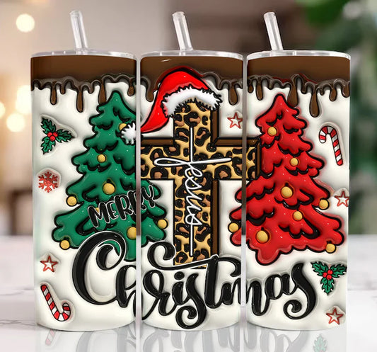 Jesus Merry Christmas Cross 20 oz Skinny Sublimation Tumbler