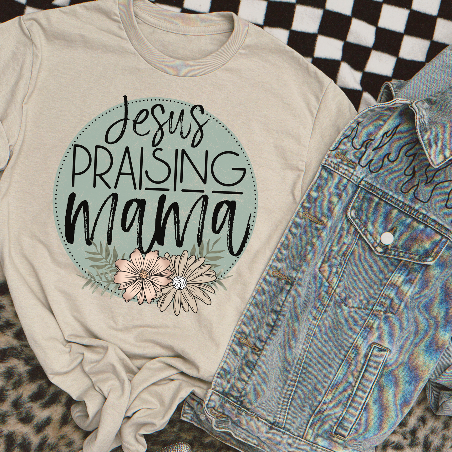 Jesus Praising Mama Black Font