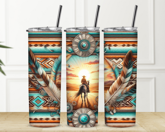 Just A Girl And Her Horse Southwestern 20 oz Skinny Sublimation Tumbler