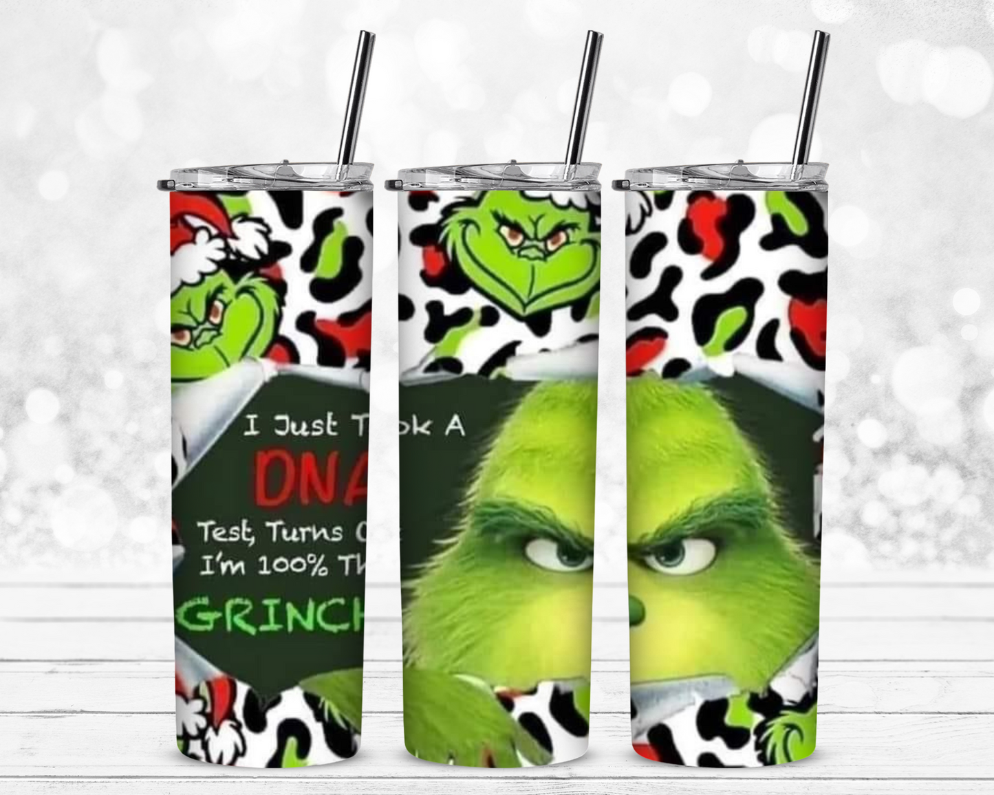 Just Took A DNA Test Grinch Christmas 20 oz Skinny Sublimation Tumbler