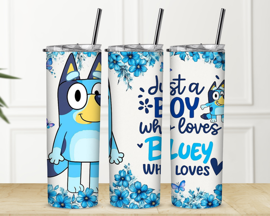 Just A Boy Who Loves Bluey 20 oz Skinny Sublimation Tumbler
