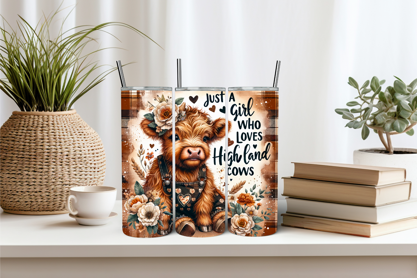 Just A Girl Loves Highland Cows 20 oz Skinny Sublimation Tumbler