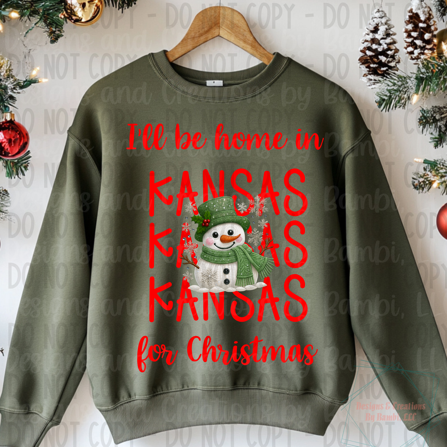 I'll Be Home In States Sage Snowman with Red Font Digital Bundle