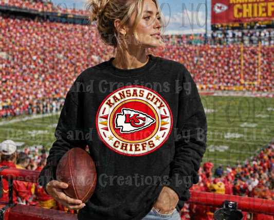 Faux Embroidery Red & Gold Fan Gear Logo