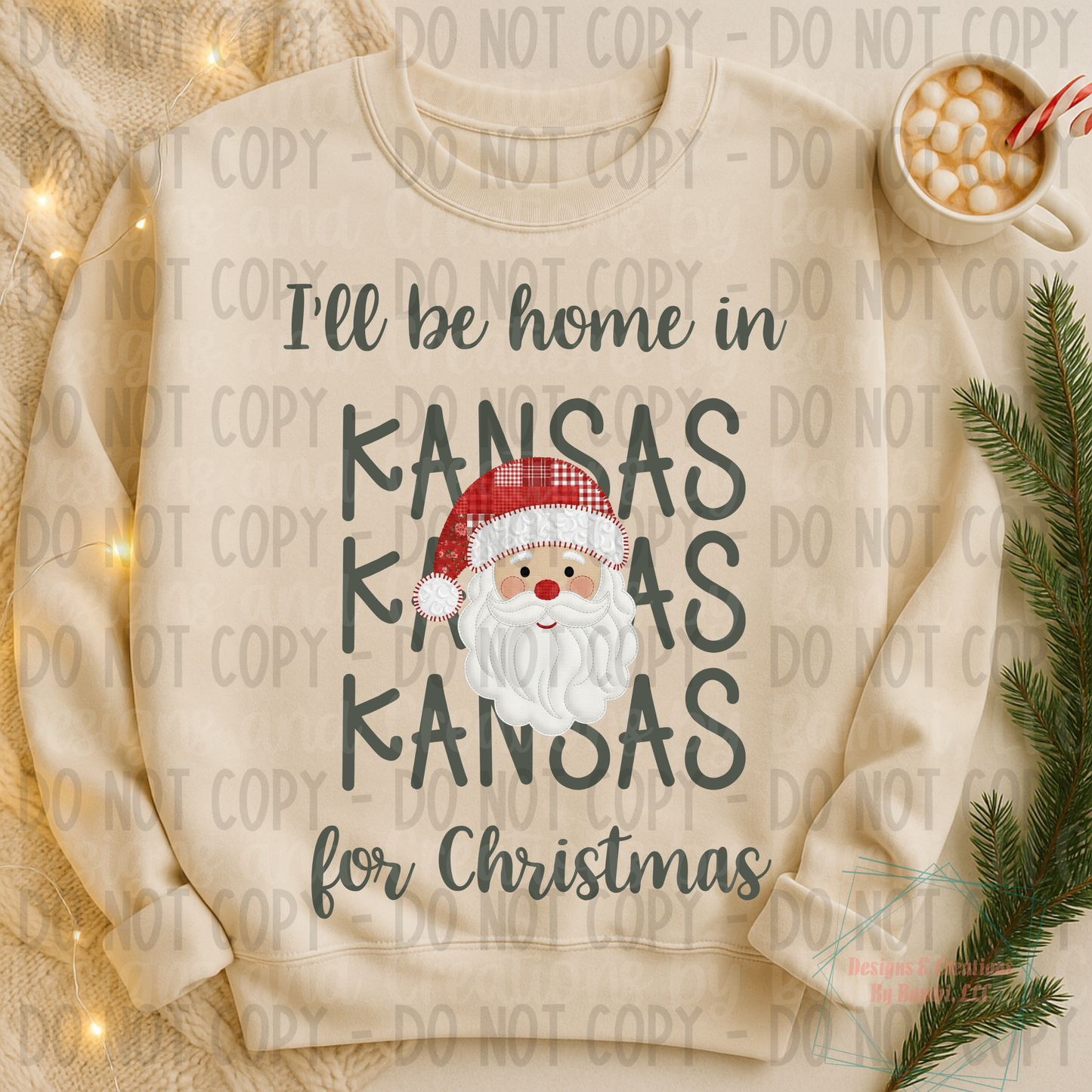 I'll Be Home in States Santa Face with Sage Green Font Digital Bundle