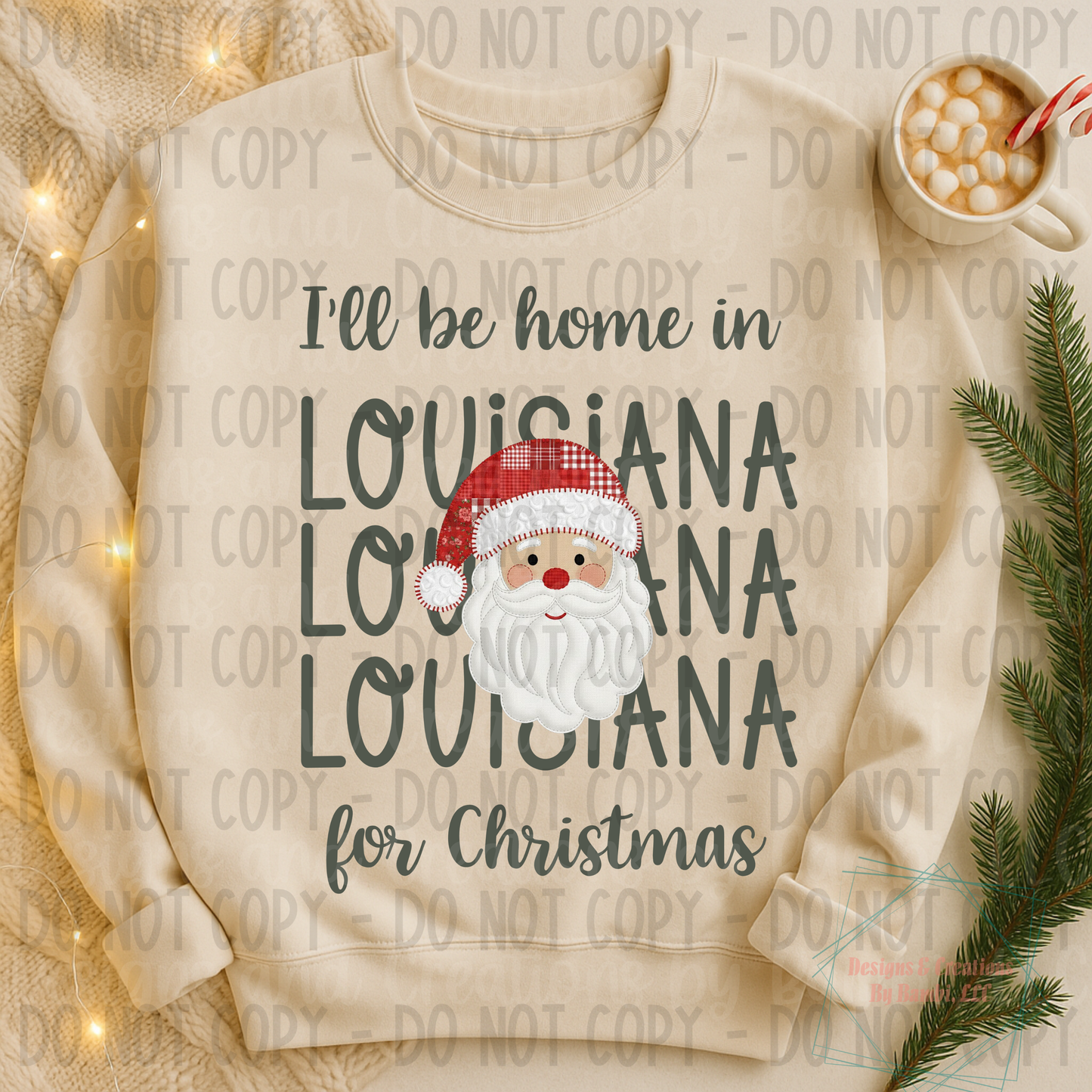 I'll Be Home in States Santa Face with Sage Green Font Digital Bundle