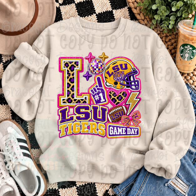 Faux Embroidered Leopard Team Letter with Helmet Football Collection
