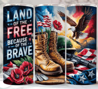 Land of the Free with Boots/Flag 20 oz Skinny Sublimation Tumbler