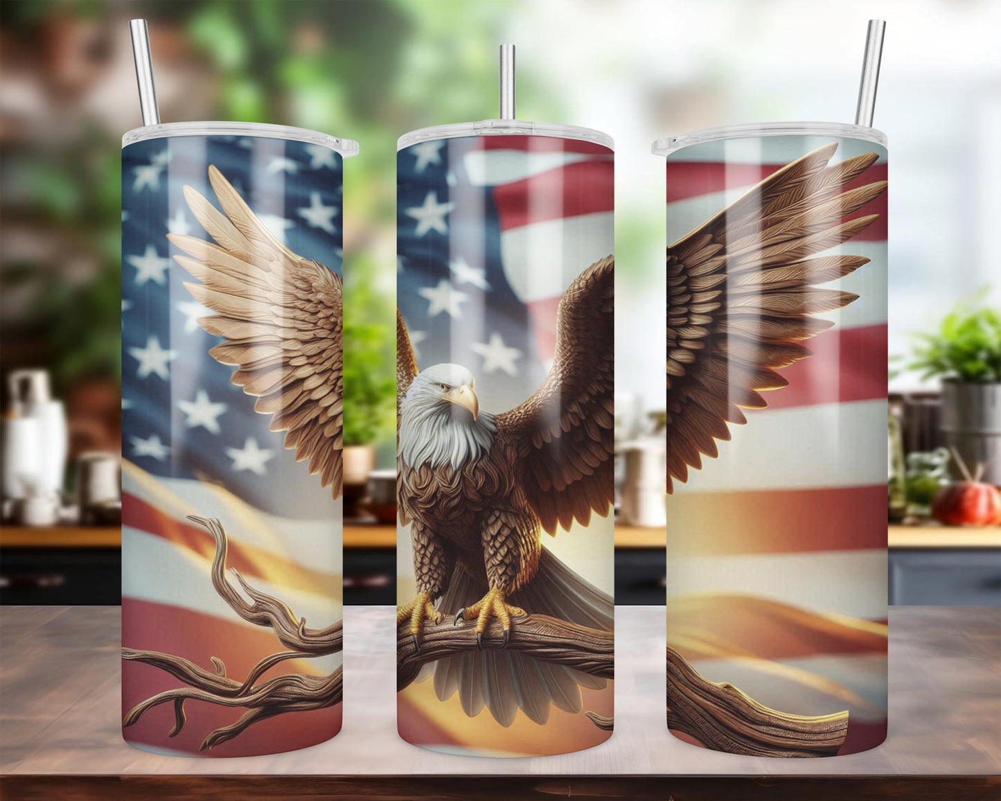 Large Eagle With Flag 20 oz Skinny Sublimation Tumbler