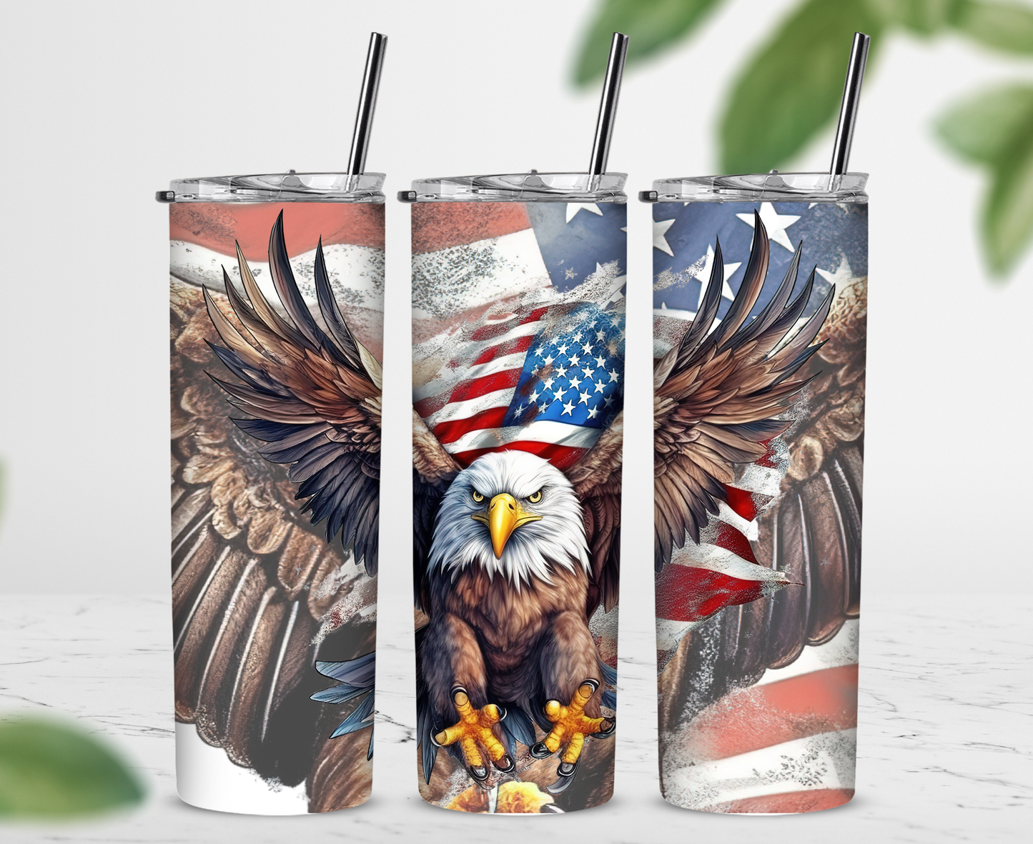 Large Patriotic Eagle 20 oz Skinny Sublimation Tumbler