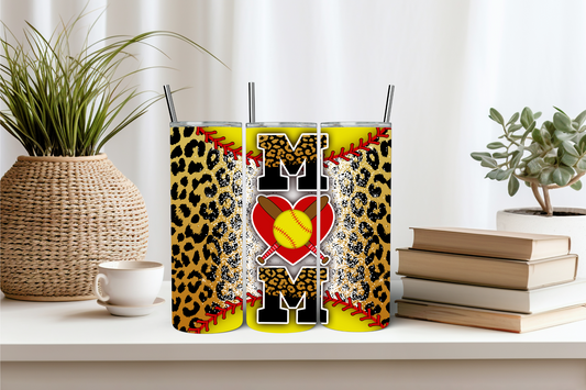 Leopard Softball Mom 20 oz Skinny Sublimation Tumbler