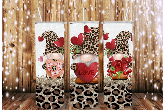 Leopard Trio Gnome Valentine 20 oz Skinny Sublimation Tumbler