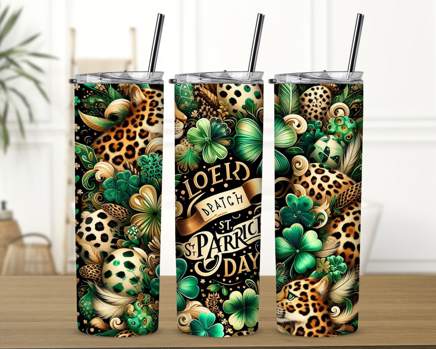 Leopard and Clovers 20 oz Skinny Sublimation Tumbler