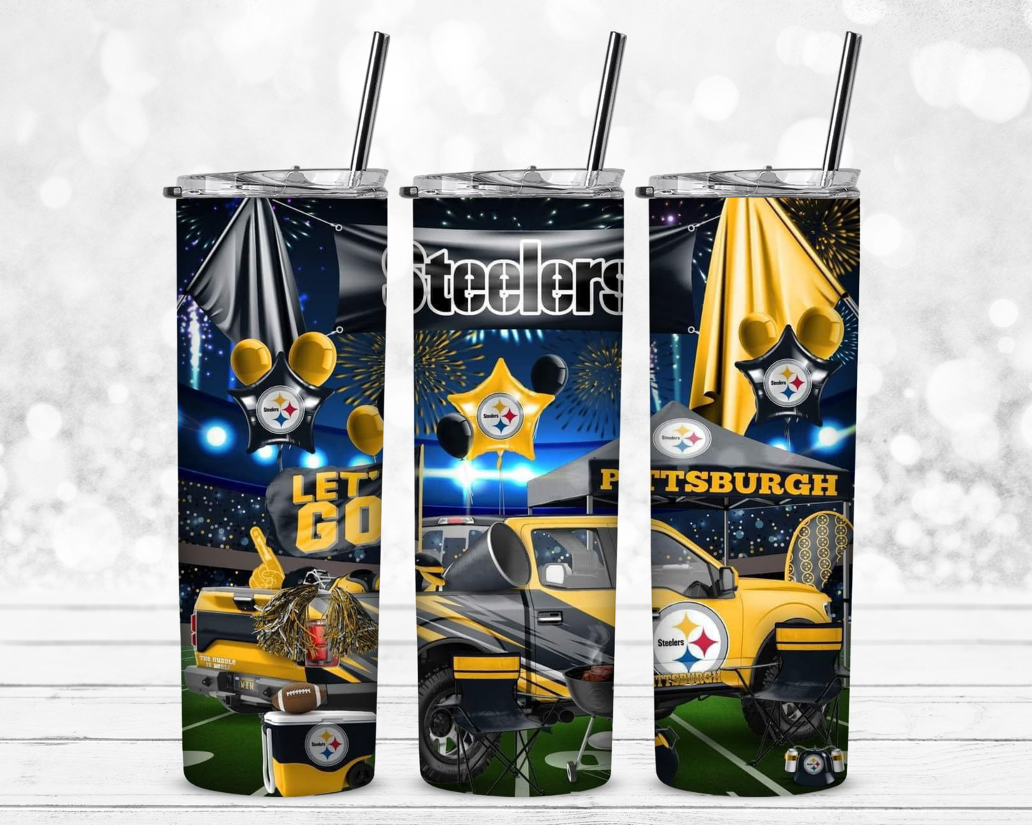 Let's Go Steelers 20 oz Skinny Sublimation Tumbler