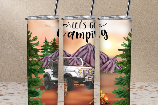Let's Go Camping Jeep 20 oz Skinny Sublimation Tumbler