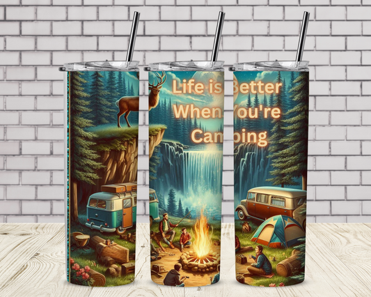 Life Is Better Camping 20 oz Skinny Sublimation Tumbler