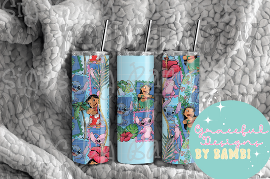 20oz Tall Skinny Sublimation Lilo and Stitch Tumbler