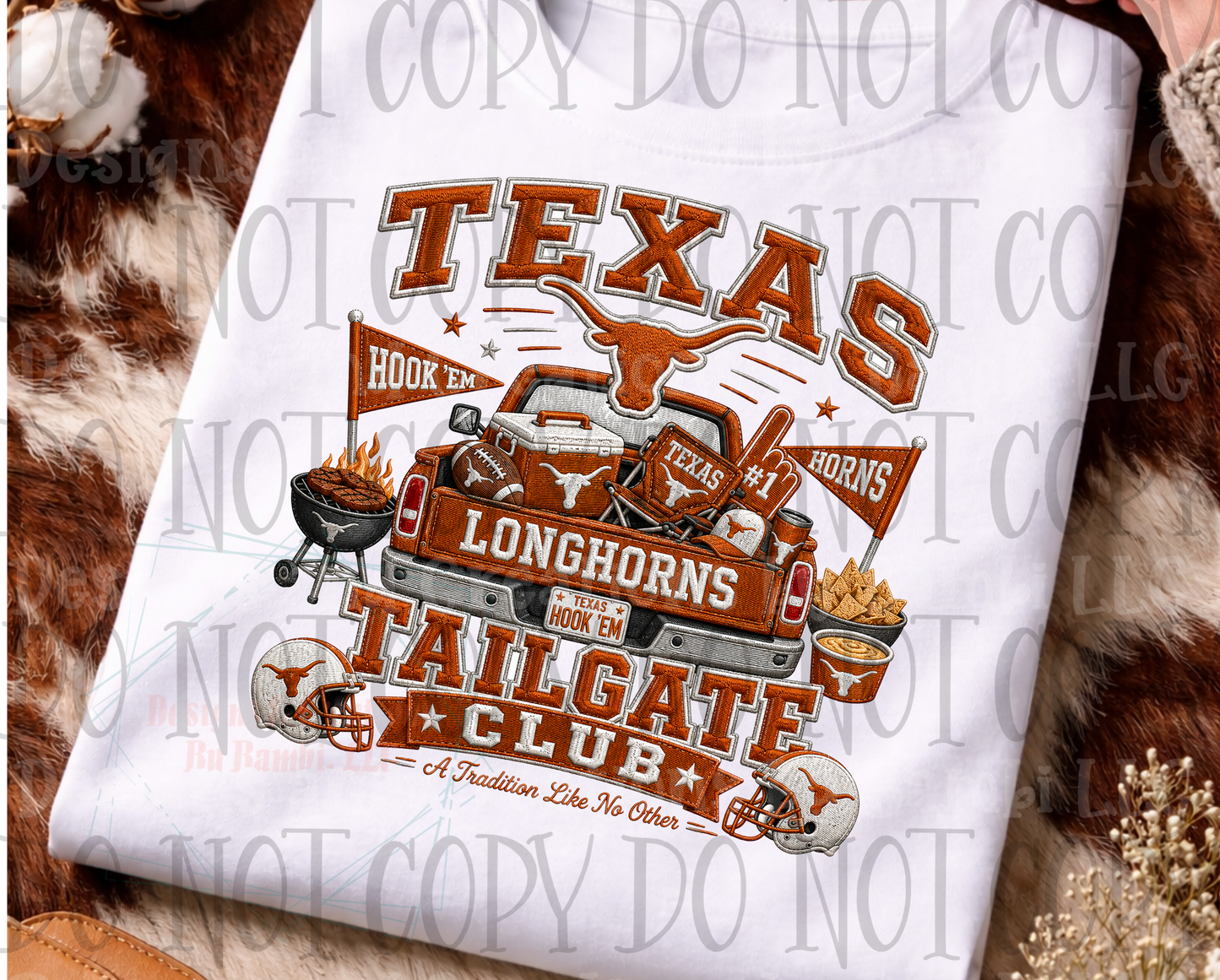 Faux Embroidery Longhorns Tailgate Club