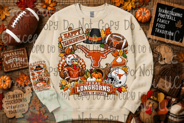 Faux Embroidery Thanksgiving Football Collection (Front/Sleeve)