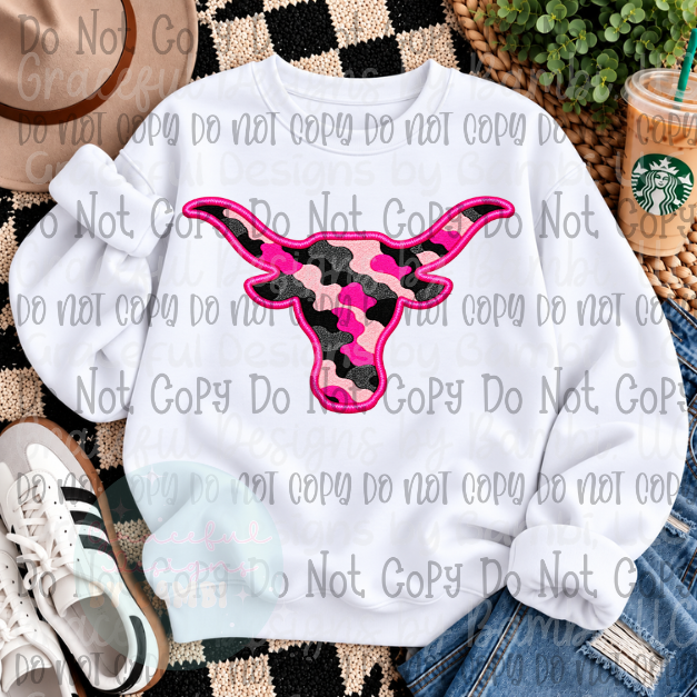 Faux Embroidered Pink Camo Mascot Football Collection Version 1