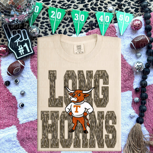 Faux Embroidery Camo Longhorns