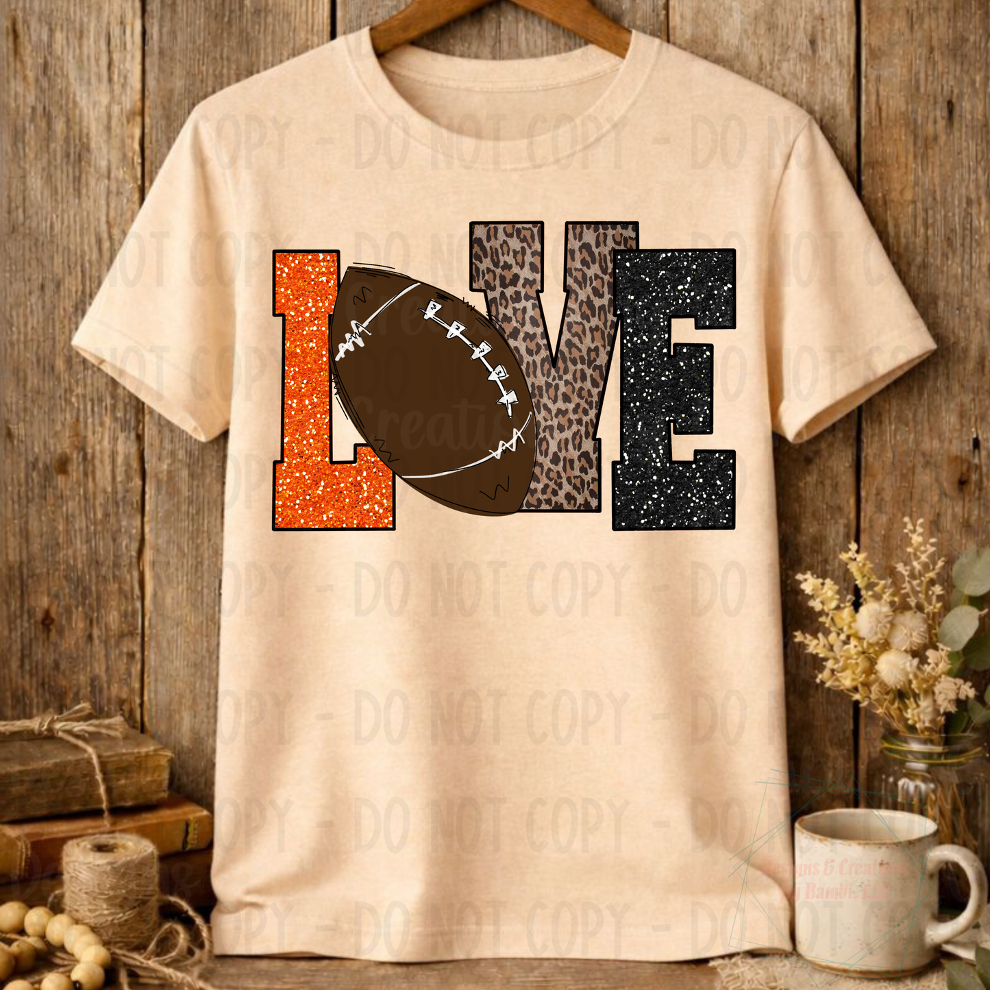 Love Football with Leopard and Faux Glitter Orange
