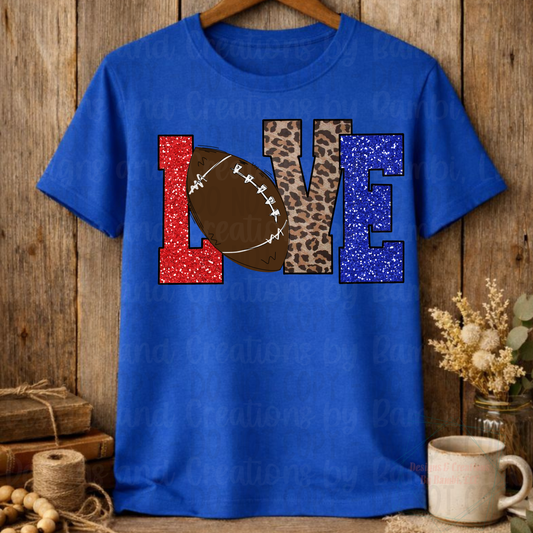 Love Football with Leopard and Faux Glitter Red