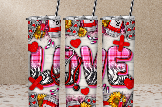 Love Valentine Nurse 20 oz Skinny Sublimation Tumbler