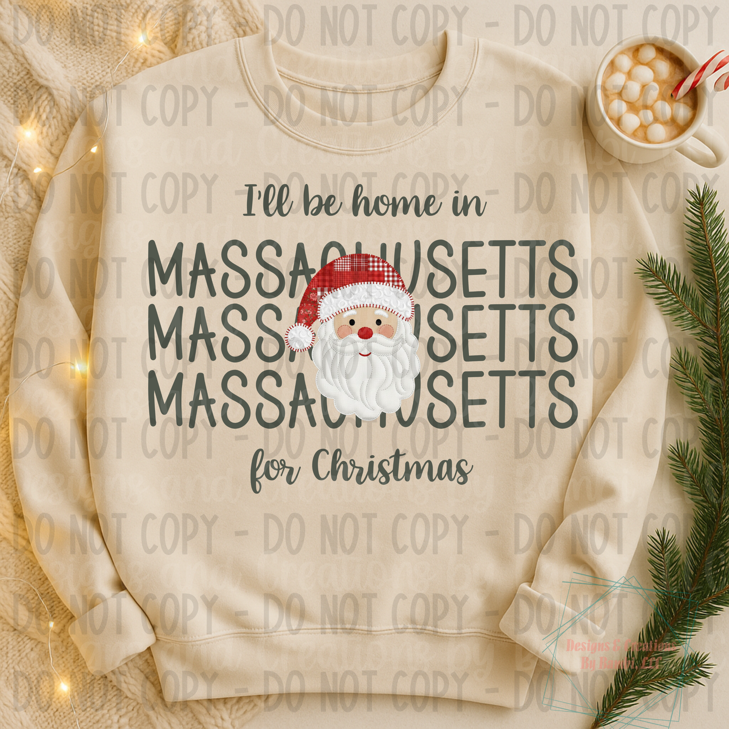 I'll Be Home in States Santa Face with Sage Green Font Digital Bundle