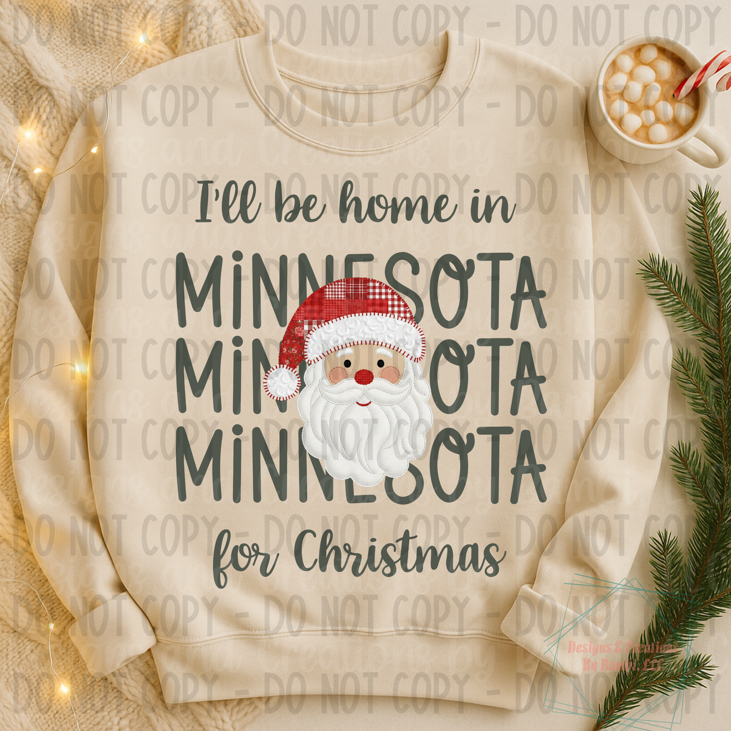 I'll Be Home in States Santa Face with Sage Green Font Digital Bundle