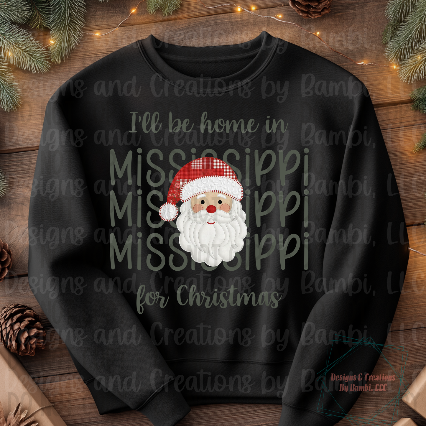 I'll Be Home in States Santa Face with Sage Green Font Digital Bundle