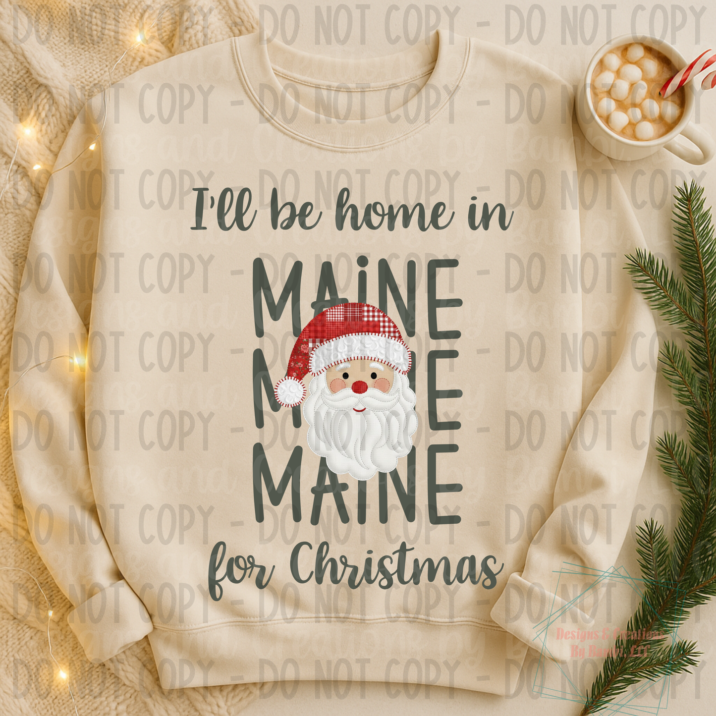 I'll Be Home in States Santa Face with Sage Green Font Digital Bundle