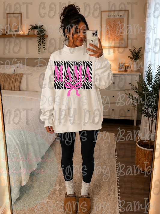 Mama Brushstroke Bow Zebra and Pink