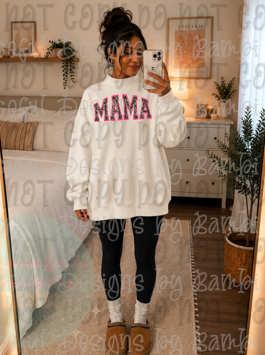Mama with Leopard and Bright Pink Outline