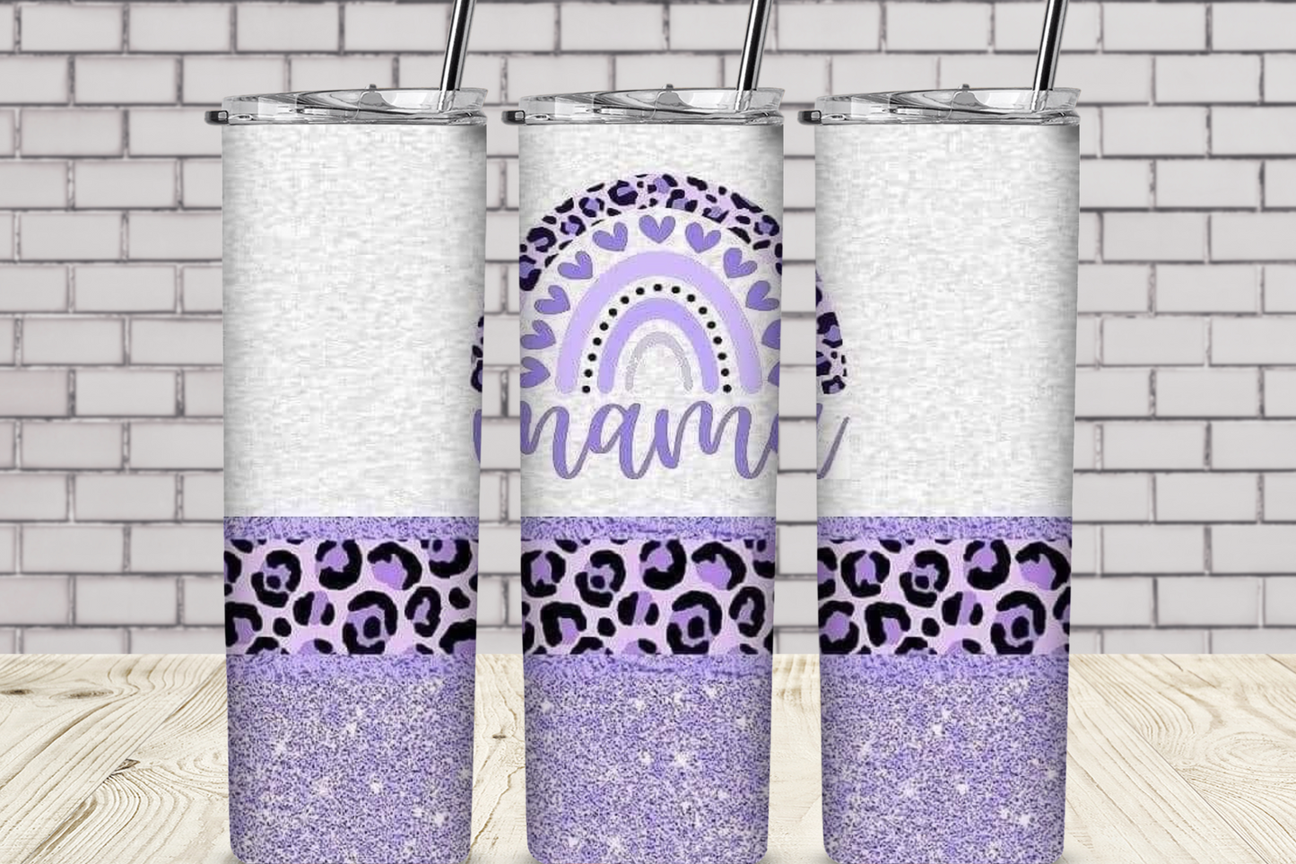 Mama and Purple Glitter 20 oz Skinny Sublimation Tumbler