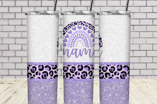 Mama and Purple Glitter 20 oz Skinny Sublimation Tumbler
